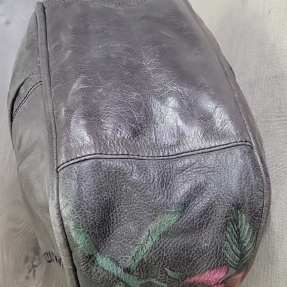 Lockheart Gray Leather Rose Shoulder Bag Hobo Handbag Tore Satchel - Picture 7 of 16